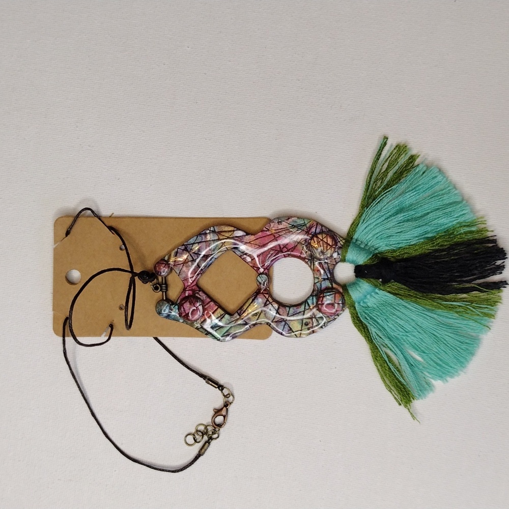 OOAK reversible pendant necklace waxed hemp cord multi-color